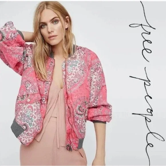 Free People Boho Woman’s XS Daytrip Pink Shabby Chic Bomber Jacket - Picture 8 of 8
